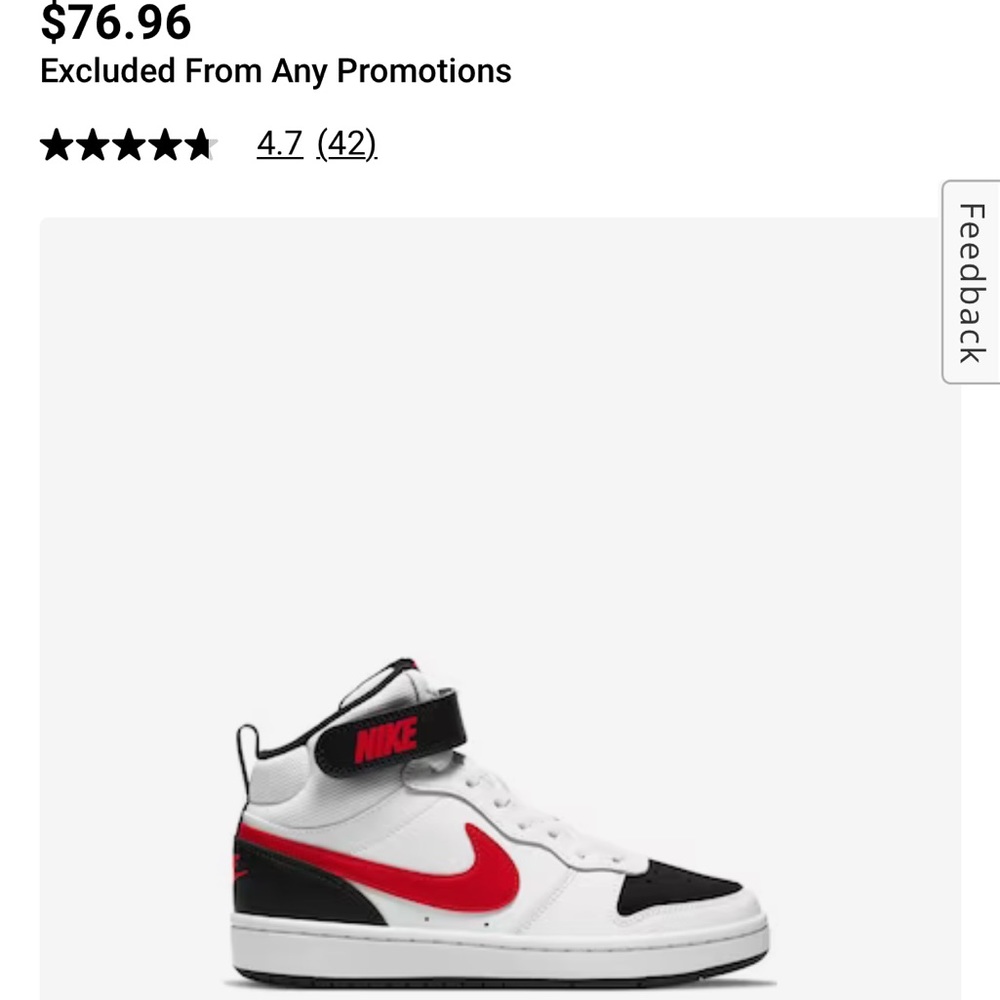Nike court borough mid high top sneaker youth 5 big kids grade school - Picture 6 of 6